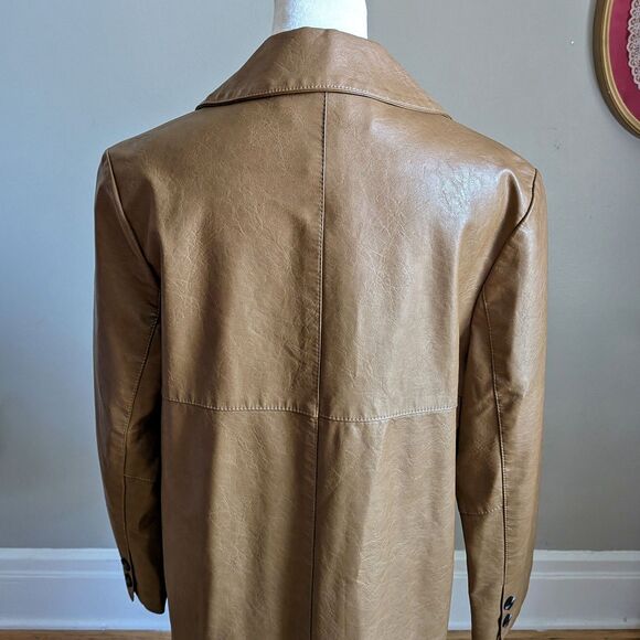 Vintage Y2K Dianzhi Faux Leather Trench Coat Jacket Longline Brown Size 11 - Picture 11 of 12